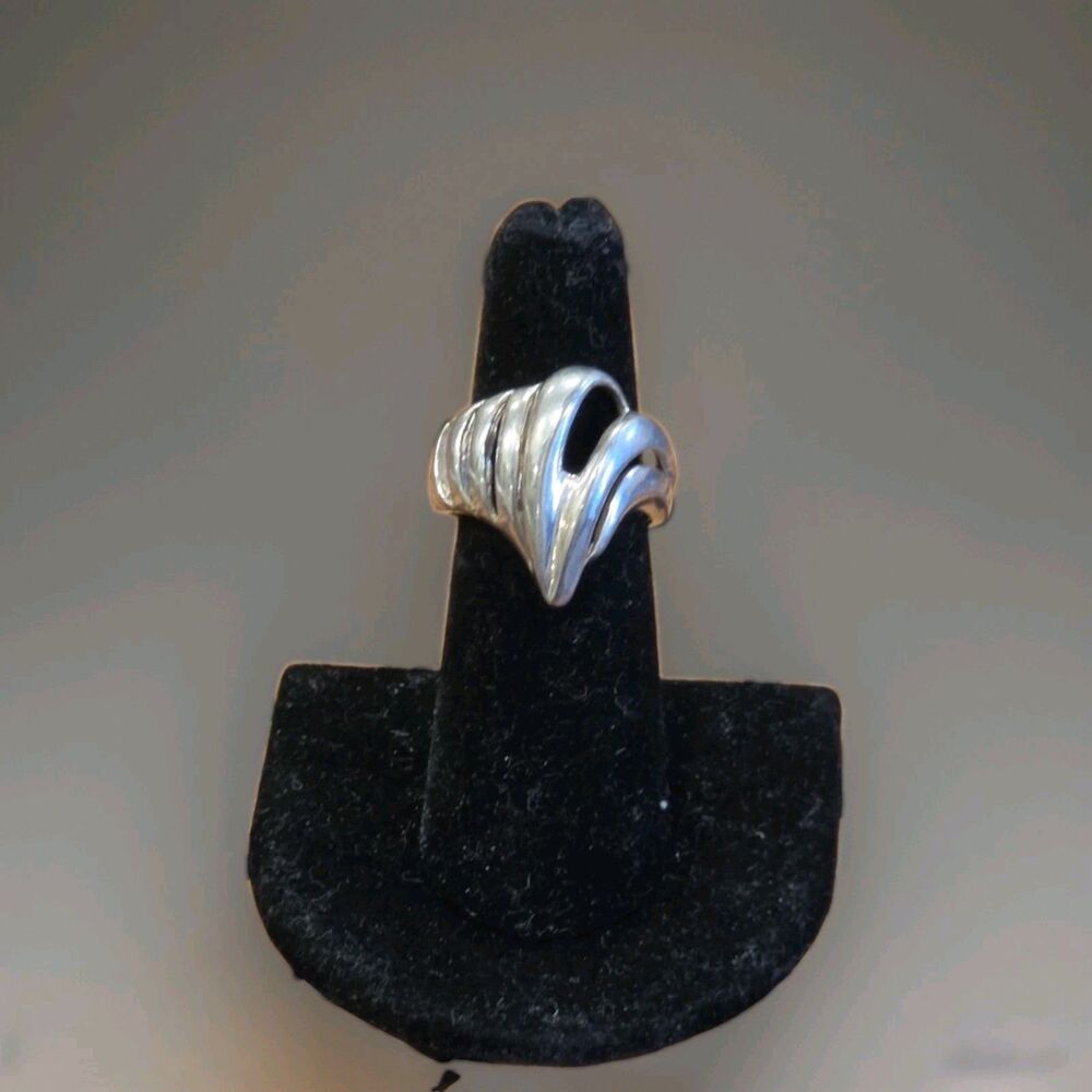 Vintage Modernist Abstract Wave Swirl Ring 925 Sterling Silver Statement Size 7